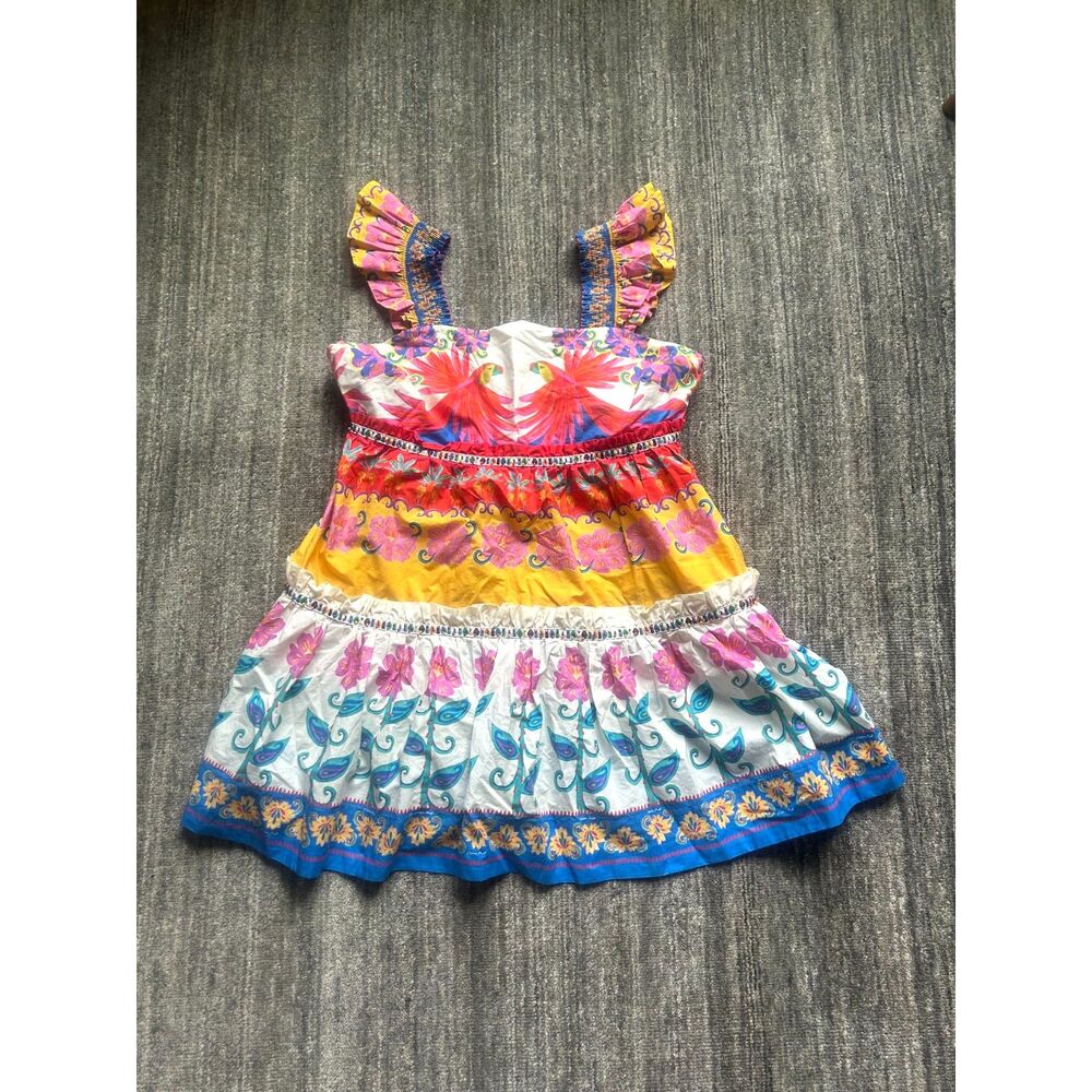 FARM Rio White Multicolor Parrot & Floral Ruffle Mini Dress - Picture 2 of 11